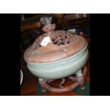 An antique oriental Celadon bowl - 32cm diameter -