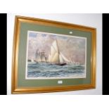 PETER LEATH - watercolour of ships racing in Cowes