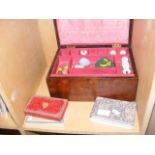 A mahogany sewing box etc