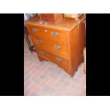 A satinwood chest of three drawers - width 79cms