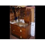 A satin walnut dressing table, mirror to back, two