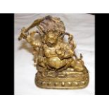 A gilt bronze statue of Tibetan Buddhist deity, Manjushri - 19cm high