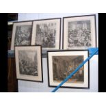 Five antique engravings, including 'First Stage of