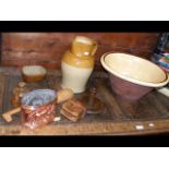 Various kitchenalia including pottery dough bowl,