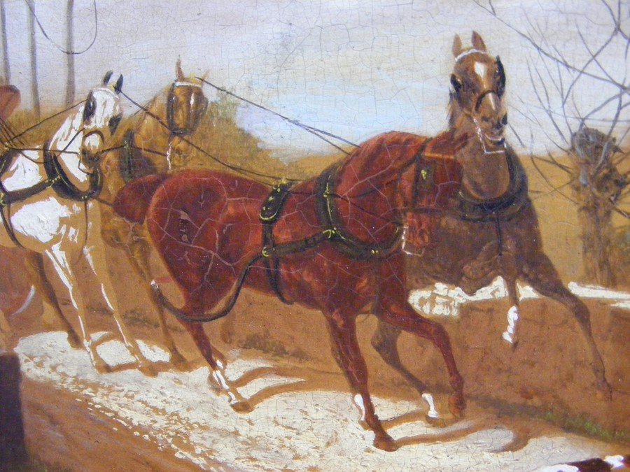 An oil on board of coaching and hunting scene in g - Image 4 of 6