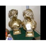 A pair of decorative antique brass busts of classi