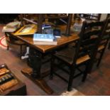 A carved oak refectory table on bulbous supports w