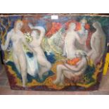 An oil on canvas of naked females dancing