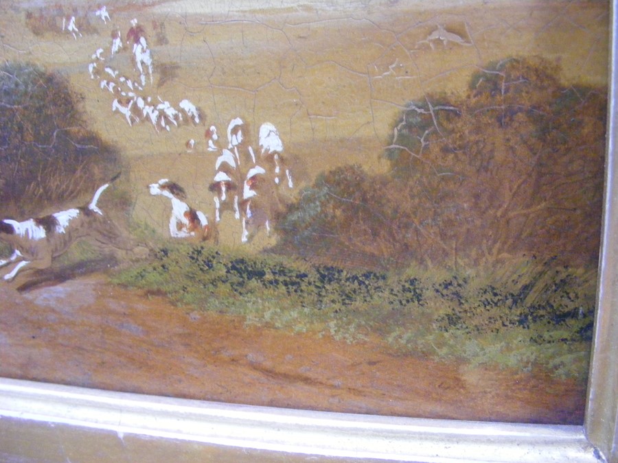 An oil on board of coaching and hunting scene in g - Image 3 of 6