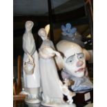 A large Lladro figure of sad clown on plinth - 28c