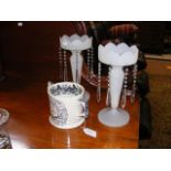 A pair of Victorian milk glass lustres and a comme