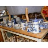 A medley of blue and white ceramic ware, including