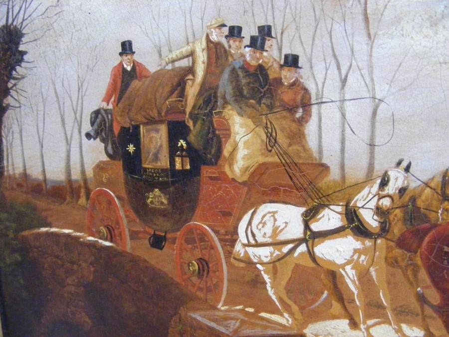 An oil on board of coaching and hunting scene in g - Image 5 of 6