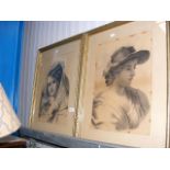 A pair of framed and glazed pencil drawings of fem