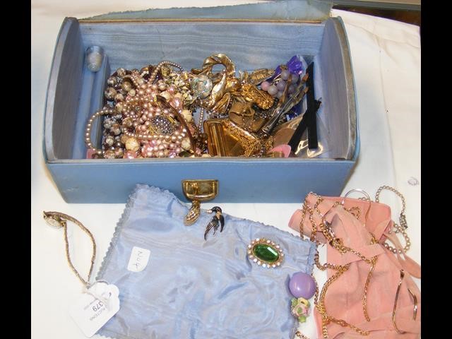 A box of costume jewellery, including necklaces, b