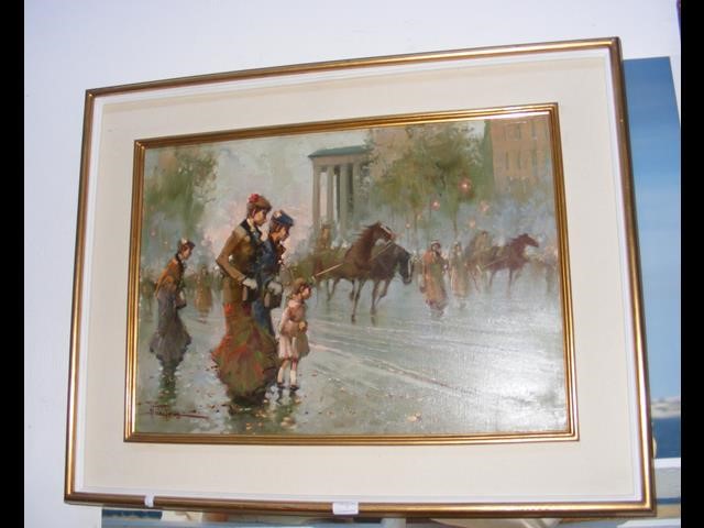 A French oil on canvas street scene - signed lower