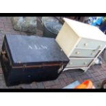 A vintage travelling trunk, together with a painte