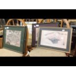 Six framed and glazed Isle of Wight maps