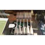 A set of five heavy silver dining forks - London h