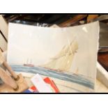 M G PEARSON - watercolour of racing schooner - 28c