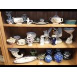 A collection of various ceramics including blue an