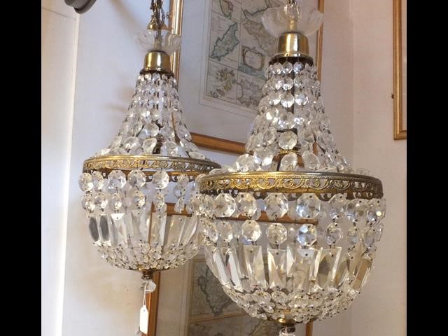 A pair of crystal drop ceiling lights - 48cm long