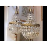 A pair of crystal drop ceiling lights - 48cm long