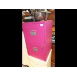 A Bisley Classic two drawer A4 steel filing cabinet in fuchsia pink, complete with keys