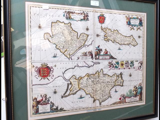 An antique hand coloured map of the Isle of Wight,