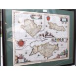 An antique hand coloured map of the Isle of Wight,