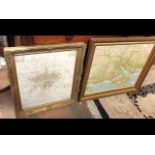 A vintage map of London, in gilt frame, together w