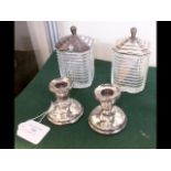 A pair of silver top Art Deco preserve jars, toget