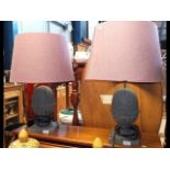 A pair of acorn shaped table lamps with shades