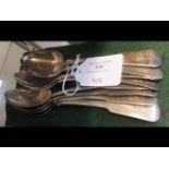 A set of eight silver dessert spoons, George IV Lo