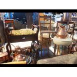 An antique piano stool together with bedroom chair