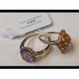 A 10ct dress ring with pink oval stone, together w