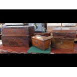 Various old boxes, tea caddy