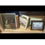 Various prints and pictures including racehorses