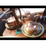 Victorian copper kettles, graduated jugs etc