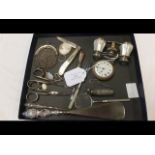 A box of silver items and collectables