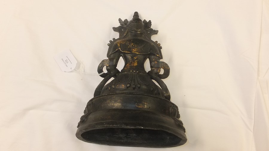 An antique gilt bronze buddha - 29cms high - Image 6 of 17
