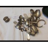 Various silver flatware, napkin ring