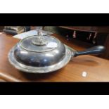 A Victorian circular chafing dish with turned wood