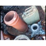 A terracotta chimney pot, jerry can etc