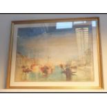 A coloured print of Venetian canal scene