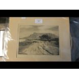 An old etching signed Naude - Table Mountain, Sout