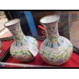 A pair of Chinese cloisonné yellow vases - 21cms h