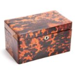 A LATE 19TH CENTURY TORTOISESHELL VENEERED AND LACQUER WORK TEA CADDY with divided lidded interior