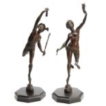 A PAIR OF LATE 19TH CENTURY FRENCH BRONZE FIGURES OF HERMES AND APHRODITE mounted on octagonal black