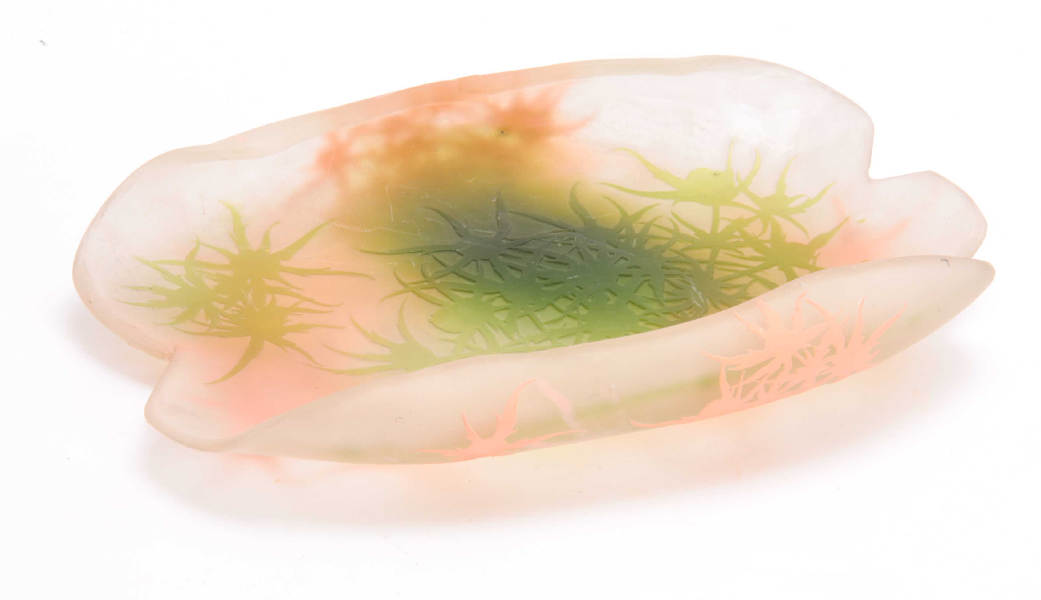 AN UNUSUAL ART NOUVEAU EMILE GALLE GLASS BOWL with turned back corners and double-sided cameo